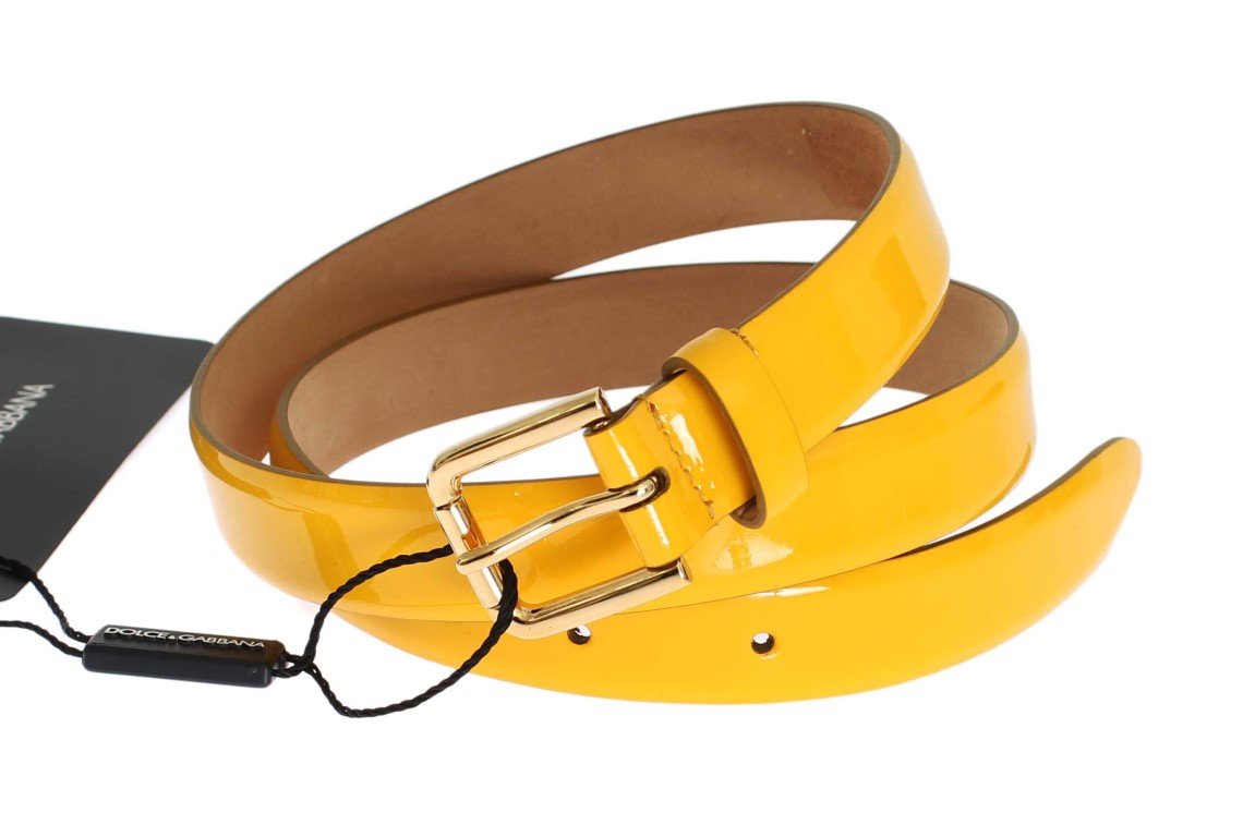 Yellow Patent Leather Gold Buckle Belt