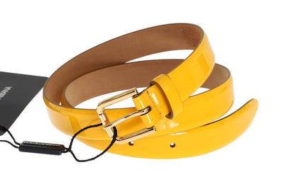 Yellow Patent Leather Gold Buckle Belt