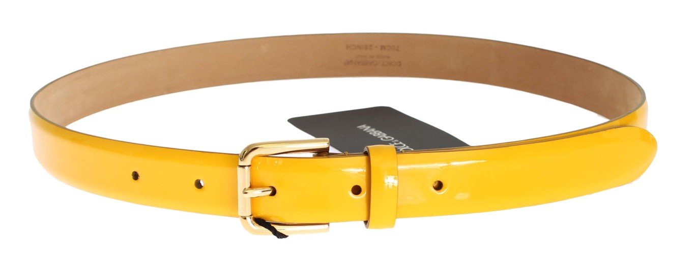 Yellow Patent Leather Gold Buckle Belt