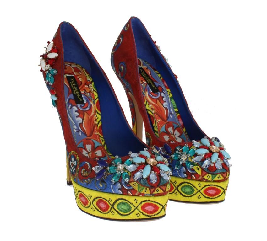 Carretto Brocade Crystal Platform Pumps