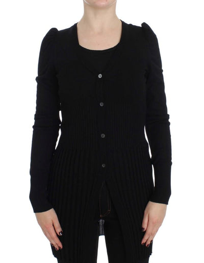 Black Wool Long Button Cardigan Sweater