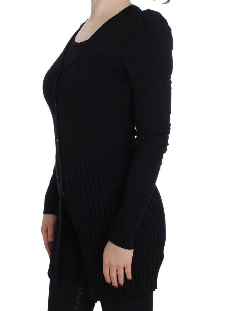 Black Wool Long Button Cardigan Sweater