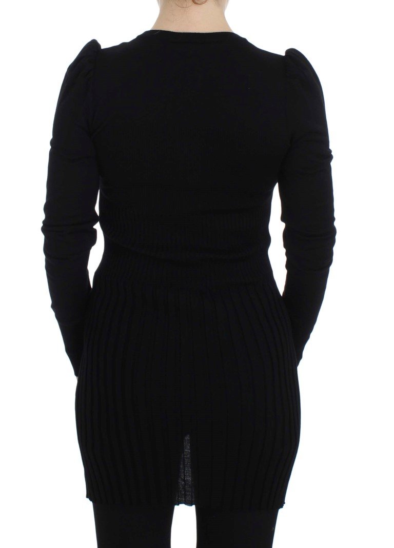 Black Wool Long Button Cardigan Sweater