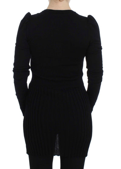 Black Wool Long Button Cardigan Sweater