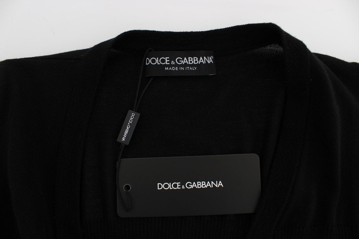 Black Wool Long Button Cardigan Sweater