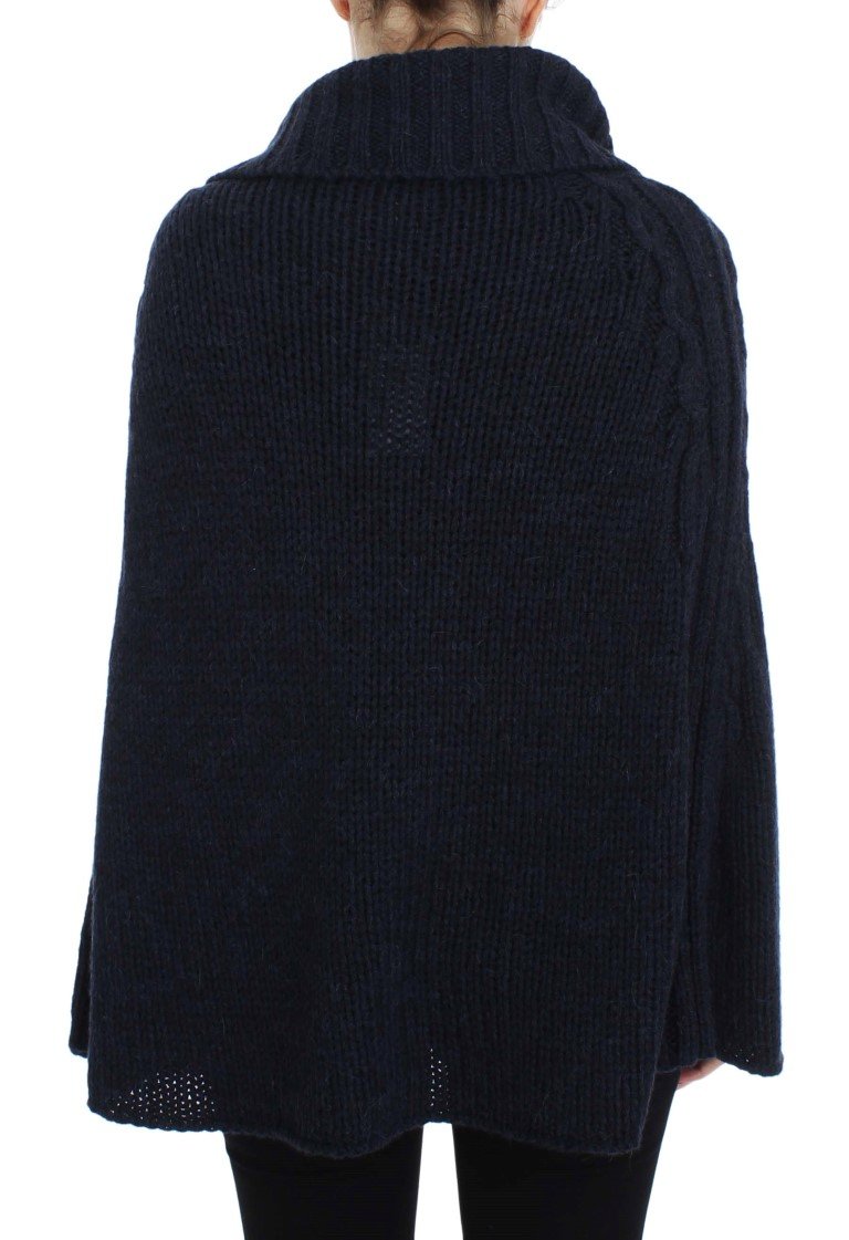 Blue Knitted Oversize Cape Sweater