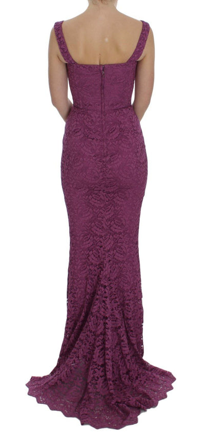 Purple Floral Lace Ricamo Maxi Dress