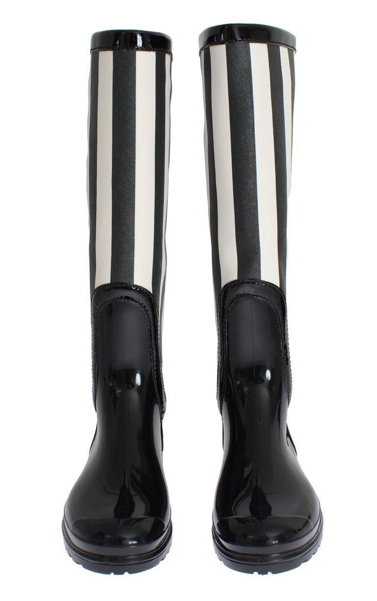 Black White Rubber Rain Boots
