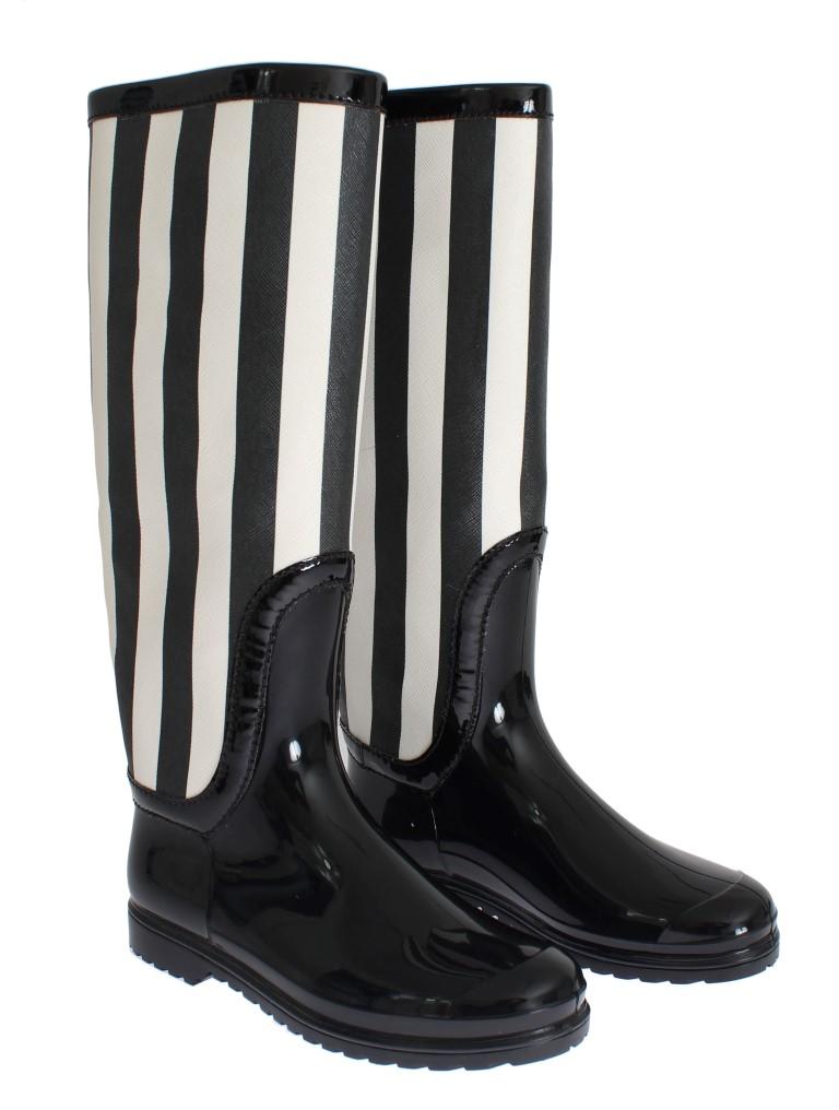 Black White Rubber Rain Boots