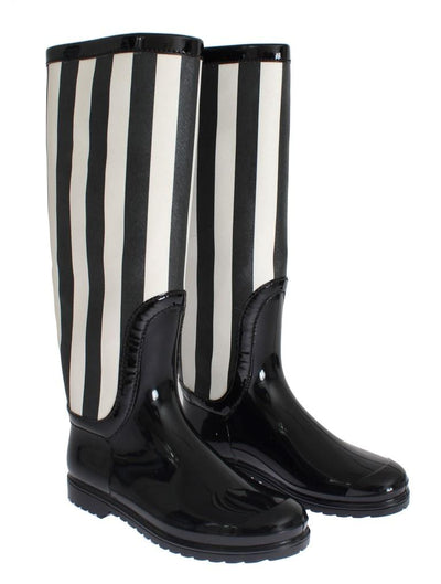 Black White Rubber Rain Boots