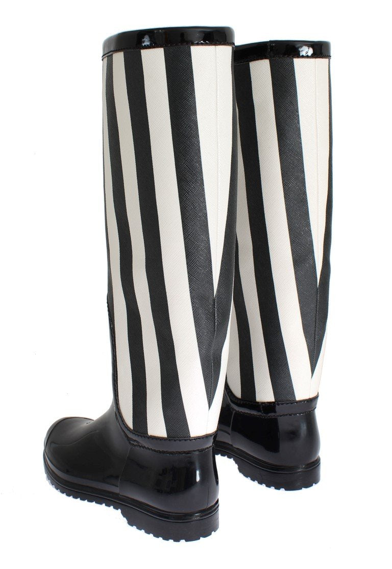 Black White Rubber Rain Boots