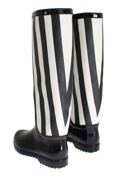 Black White Rubber Rain Boots