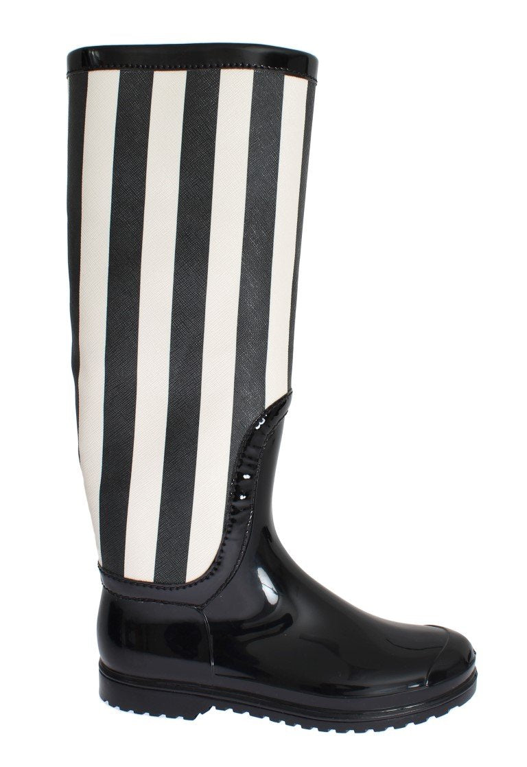 Black White Rubber Rain Boots