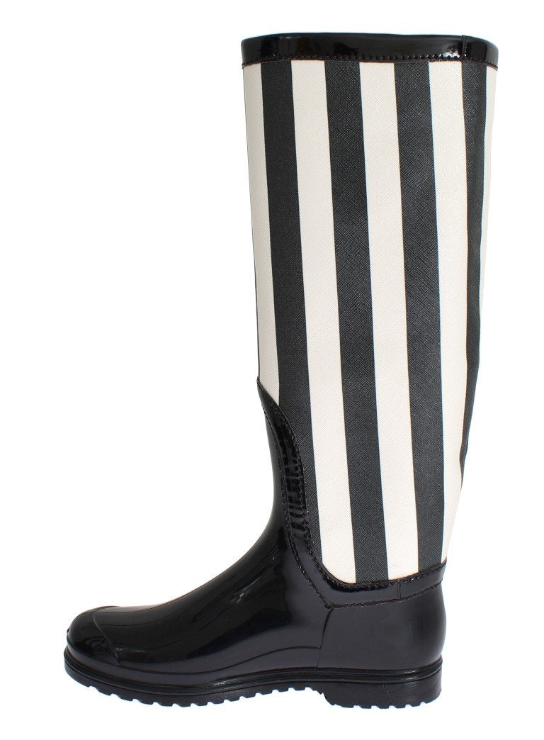 Black White Rubber Rain Boots
