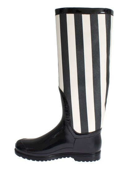 Black White Rubber Rain Boots