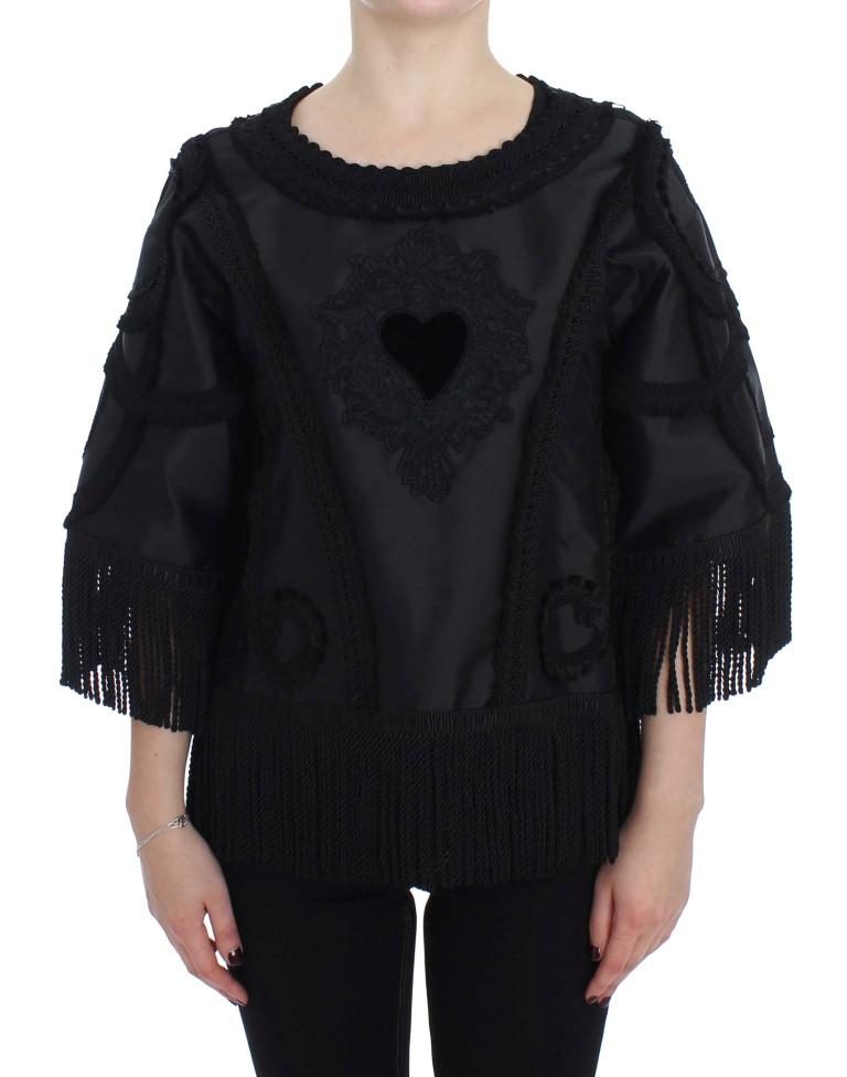 Black Torero Heart Fringes Blouse