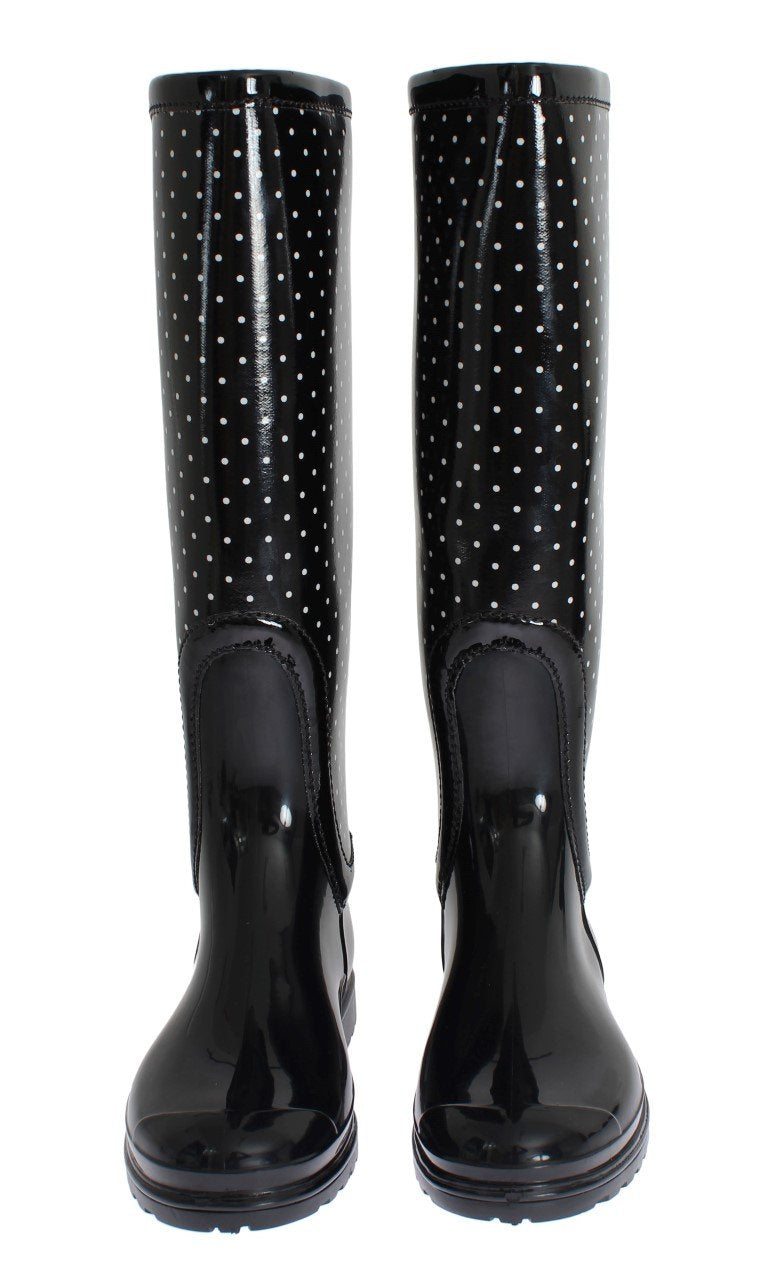 Black Polka Rubber Rain Boots