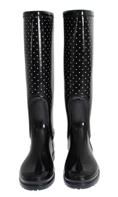 Black Polka Rubber Rain Boots