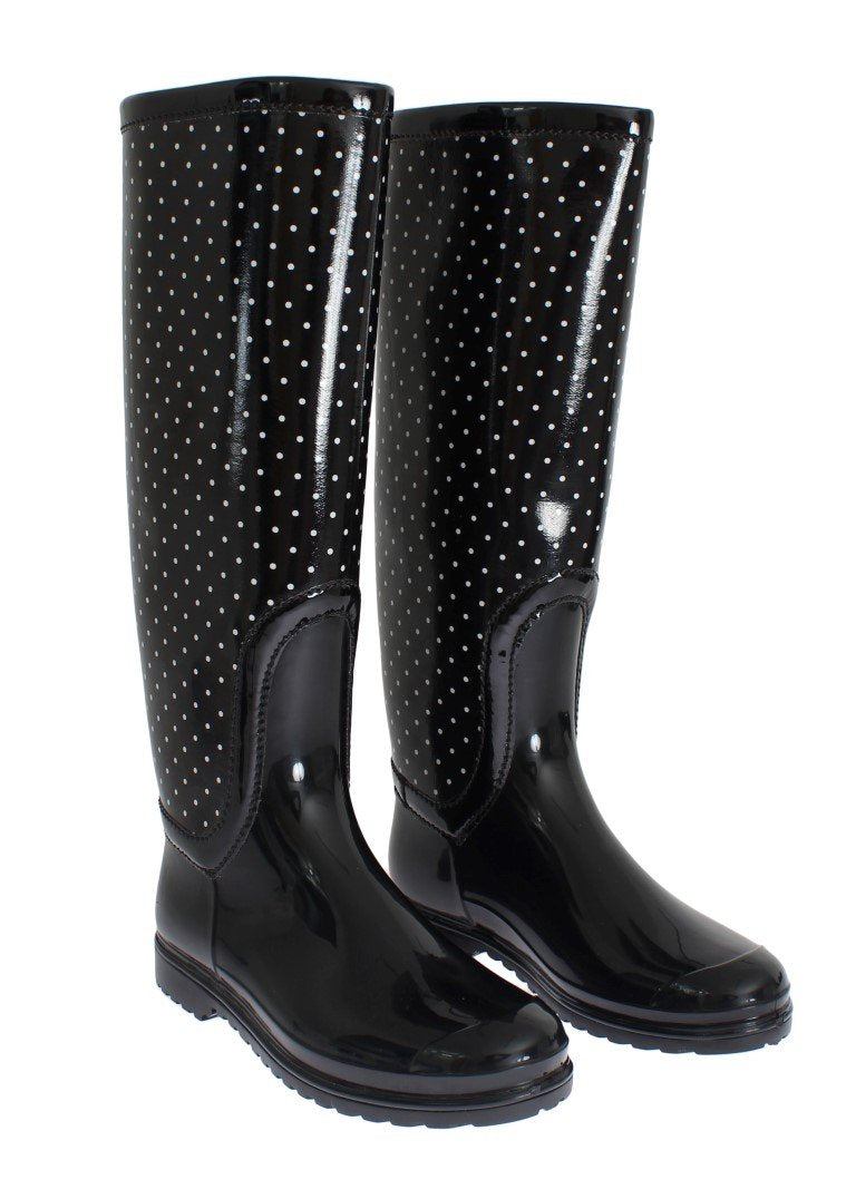 Black Polka Rubber Rain Boots