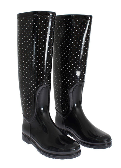 Black Polka Rubber Rain Boots