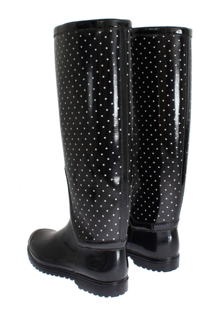 Black Polka Rubber Rain Boots