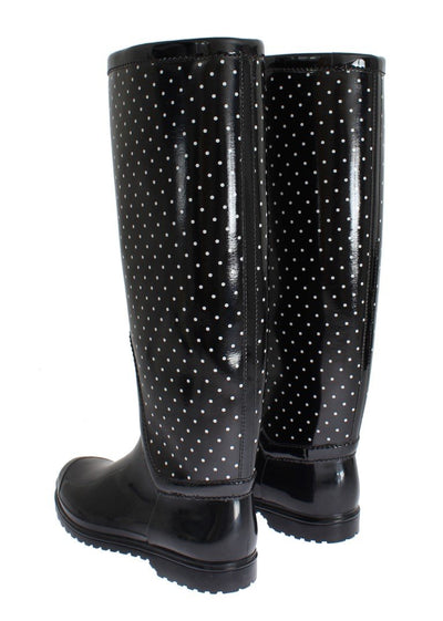 Black Polka Rubber Rain Boots