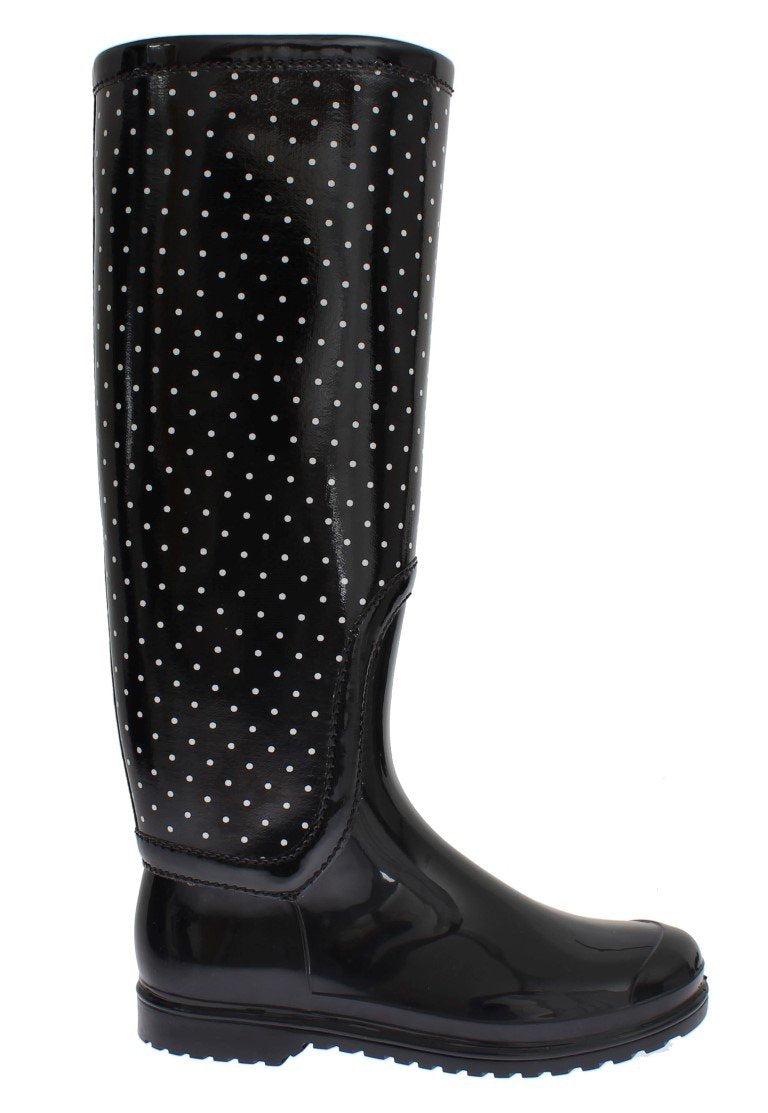 Black Polka Rubber Rain Boots