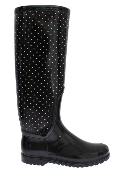 Black Polka Rubber Rain Boots