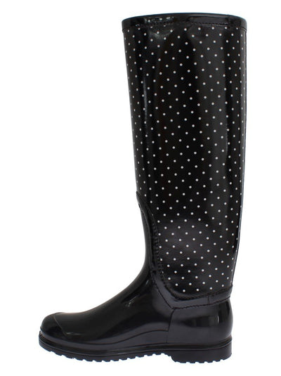 Black Polka Rubber Rain Boots