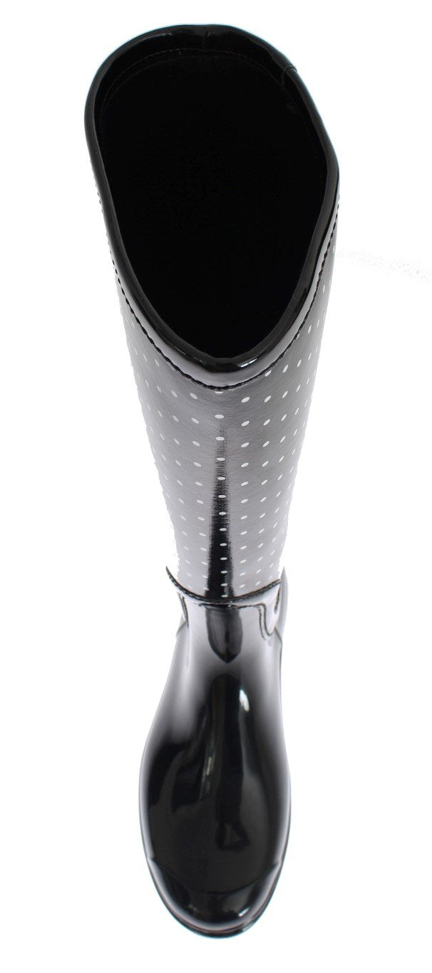 Black Polka Rubber Rain Boots