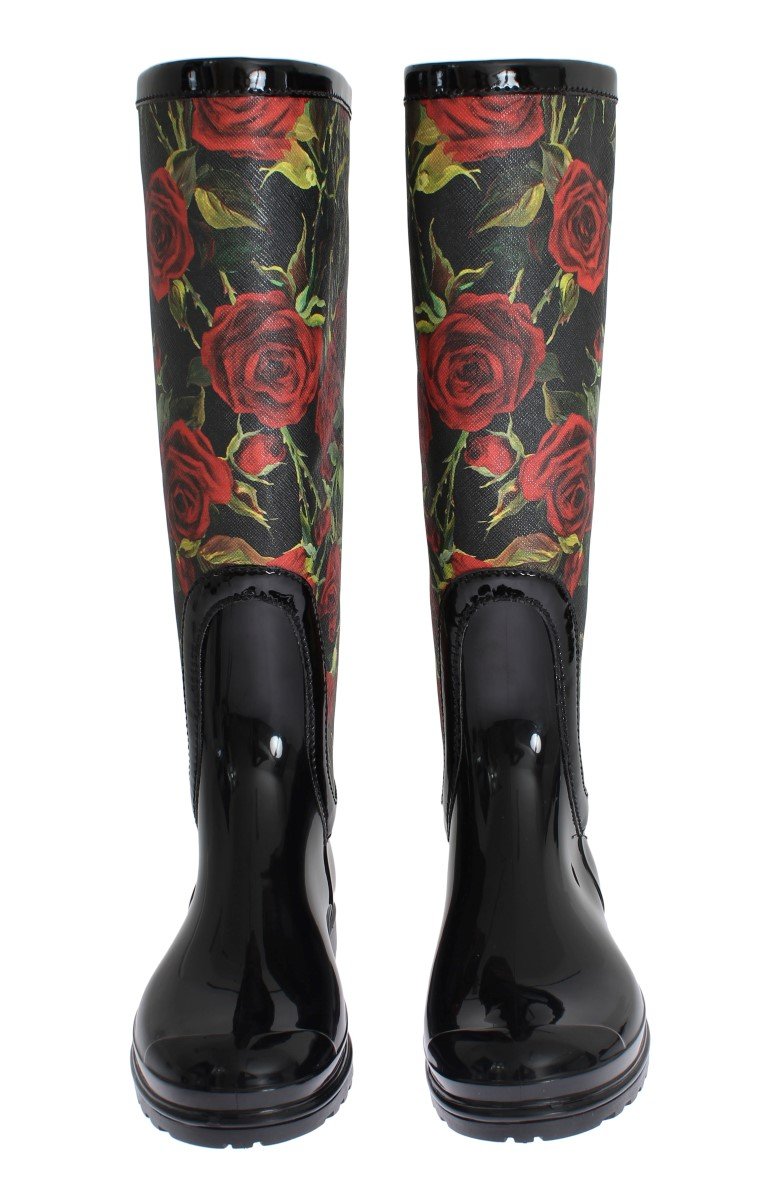Black Roses Rubber Rain Boots