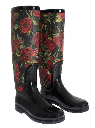 Black Roses Rubber Rain Boots