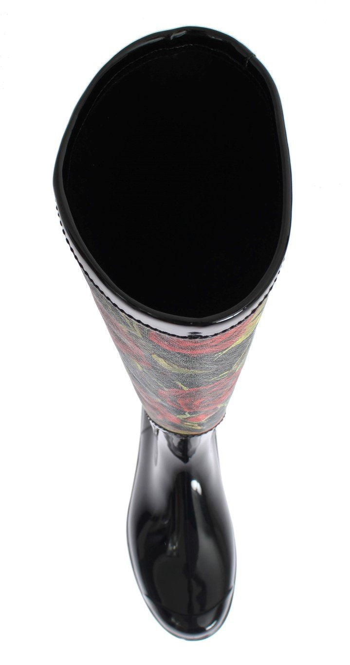 Black Roses Rubber Rain Boots