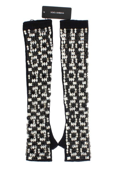 Black Cashmere Crystal Finger Less Gloves