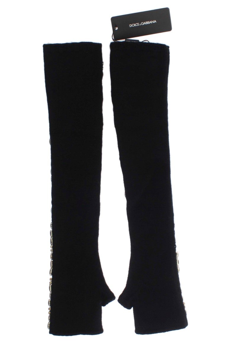 Black Cashmere Crystal Finger Less Gloves
