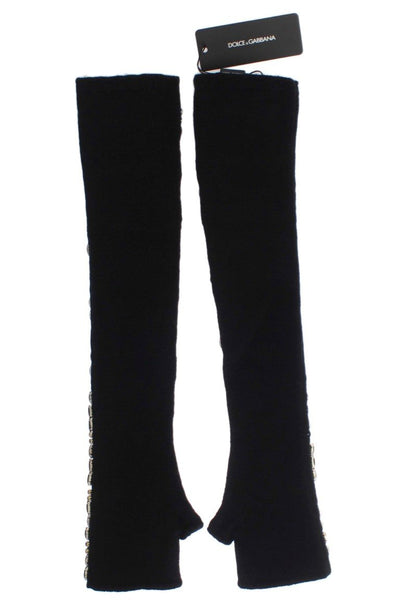 Black Cashmere Crystal Finger Less Gloves