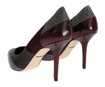 Bordeaux Leather Snakeskin Heels Shoes