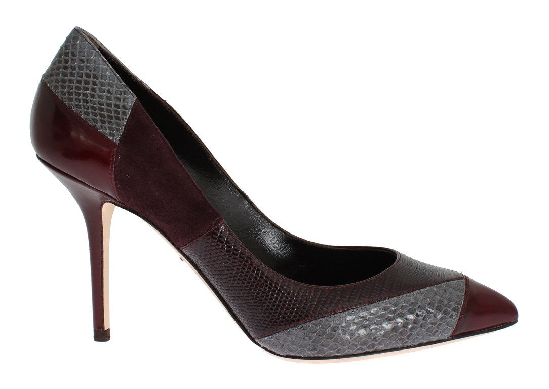 Bordeaux Leather Snakeskin Heels Shoes