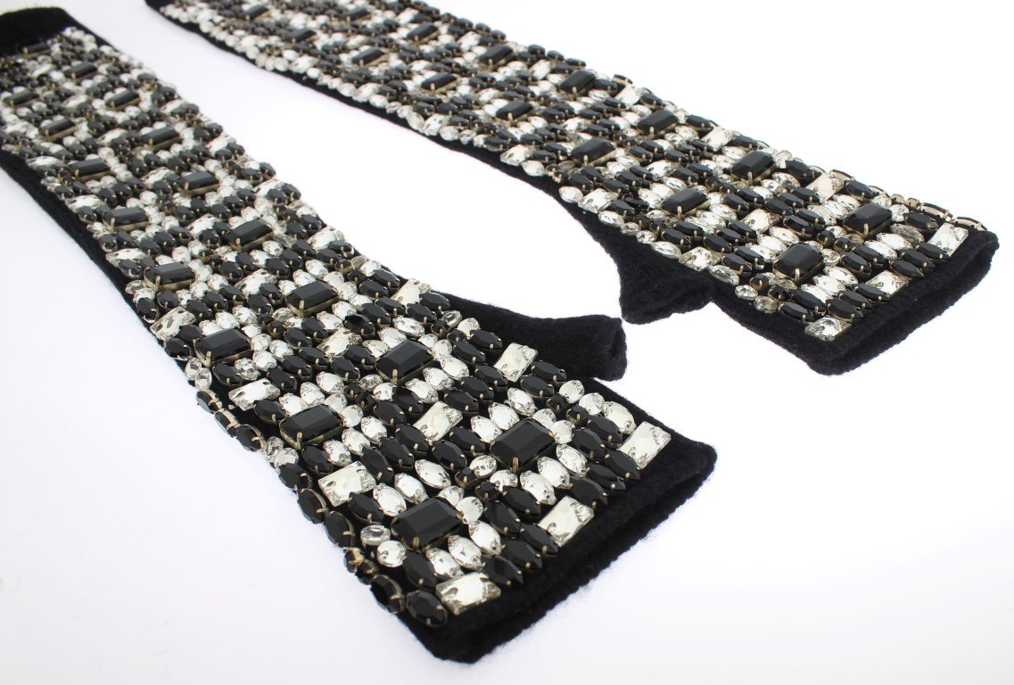 Black Cashmere Crystal Finger Less Gloves