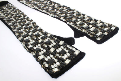 Black Cashmere Crystal Finger Less Gloves