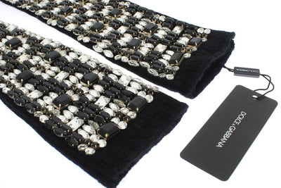 Black Cashmere Crystal Finger Less Gloves