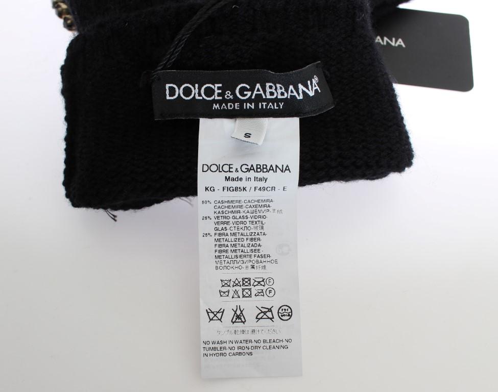 Black Cashmere Crystal Finger Less Gloves