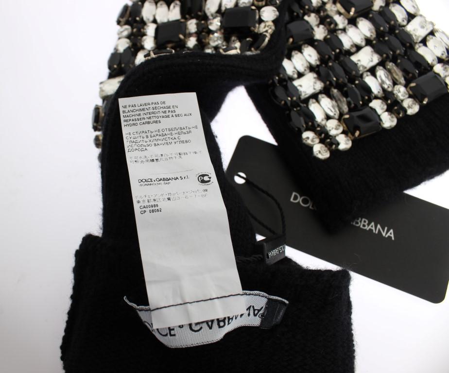 Black Cashmere Crystal Finger Less Gloves