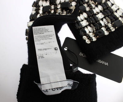 Black Cashmere Crystal Finger Less Gloves