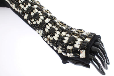 Black Cashmere Crystal Finger Less Gloves
