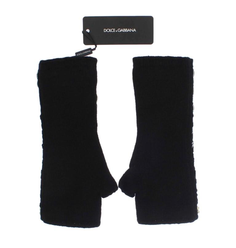 Black Cashmere Crystal Finger Less Gloves