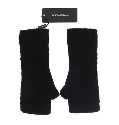 Black Cashmere Crystal Finger Less Gloves