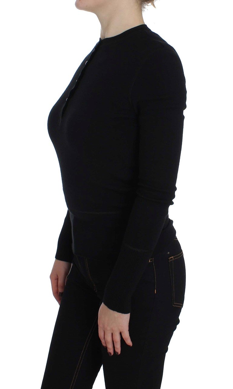 Black Long Sleeve Henley Sweater
