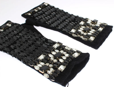 Black Cashmere Crystal Finger Less Gloves