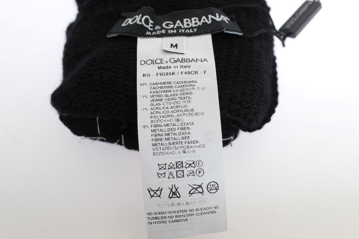 Black Cashmere Crystal Finger Less Gloves